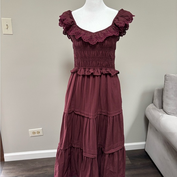 Madewell Dresses & Skirts - Madewell Burgundy Eyelet Maxi Dress with Ruffle Details